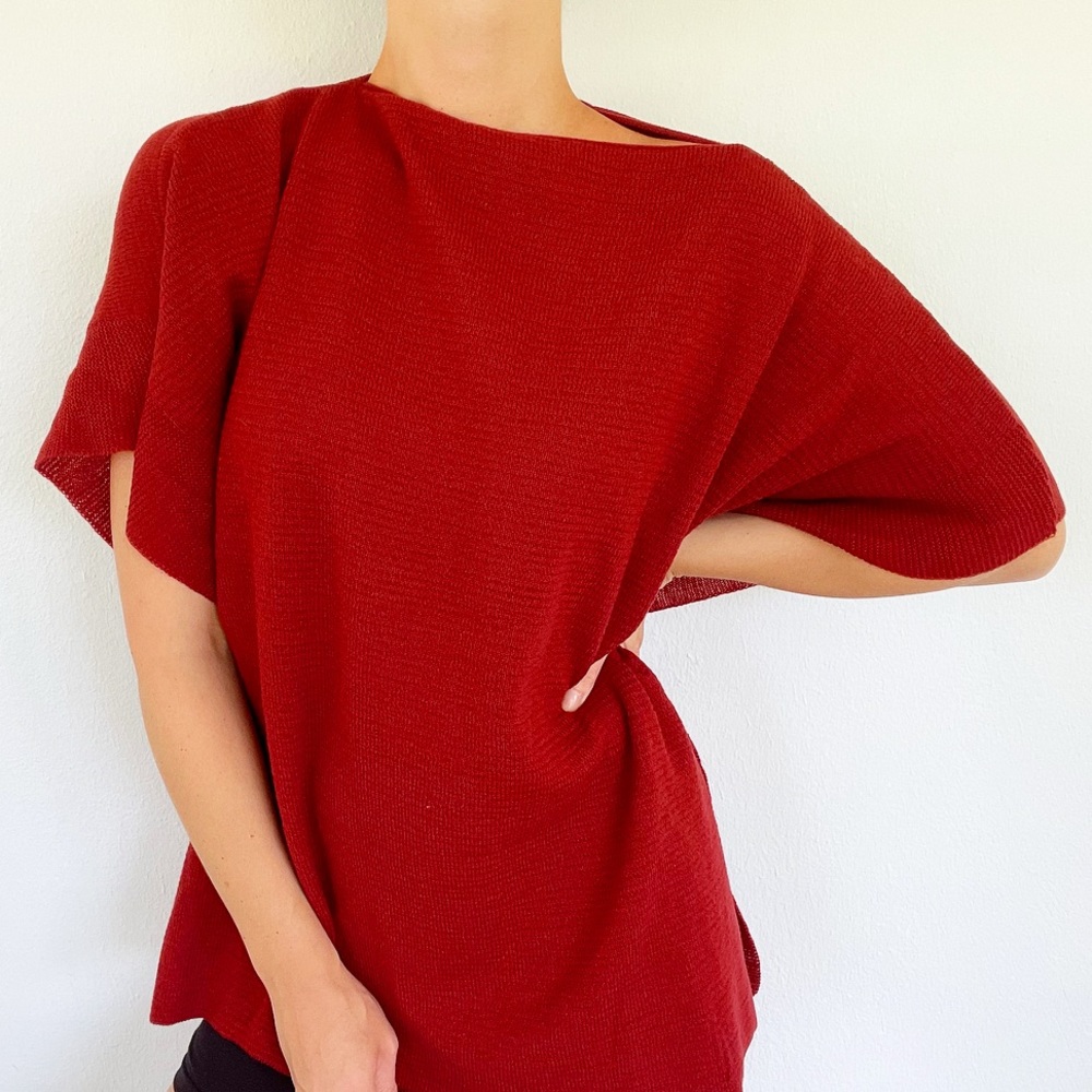 New York & Company rust red oversized knit poncho sweater size small